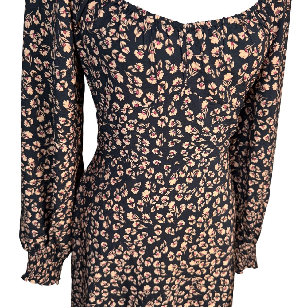 a.n.a Floral Sweetheart Midi Dress Pockets Smocked Balloon Sleeve M Boho Retro - Picture 6 of 16